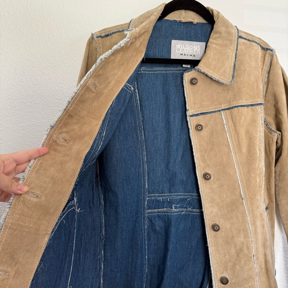 Wilson’s Leather Maxima Suede Leather Denim Lining Jacket Medium - Picture 3 of 6